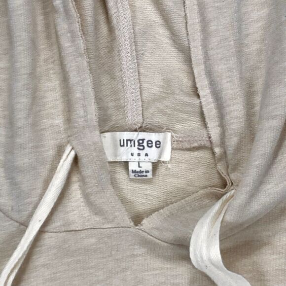 Umgee Tunic Hooded Sweatshirt Womens Sz L Beige Oversized Bohemian Comfy Pull On - Picture 11 of 12